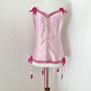 VTG Intimate Attitudes Polka Dot and Bows Pink Corset Sz 40 Coquette Lolita